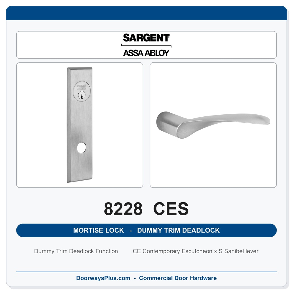 Sargent 8228 CES Trim Dummy Trim Deadlock Mortise Deadbolt | LA Keyway, Grade 1 Commercial