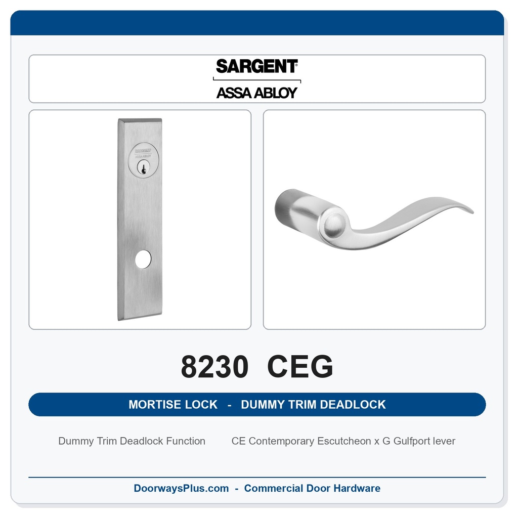 Sargent 8230 CEG Trim Dummy Trim Deadlock Mortise Deadbolt | LA Keyway, Grade 1 Commercial