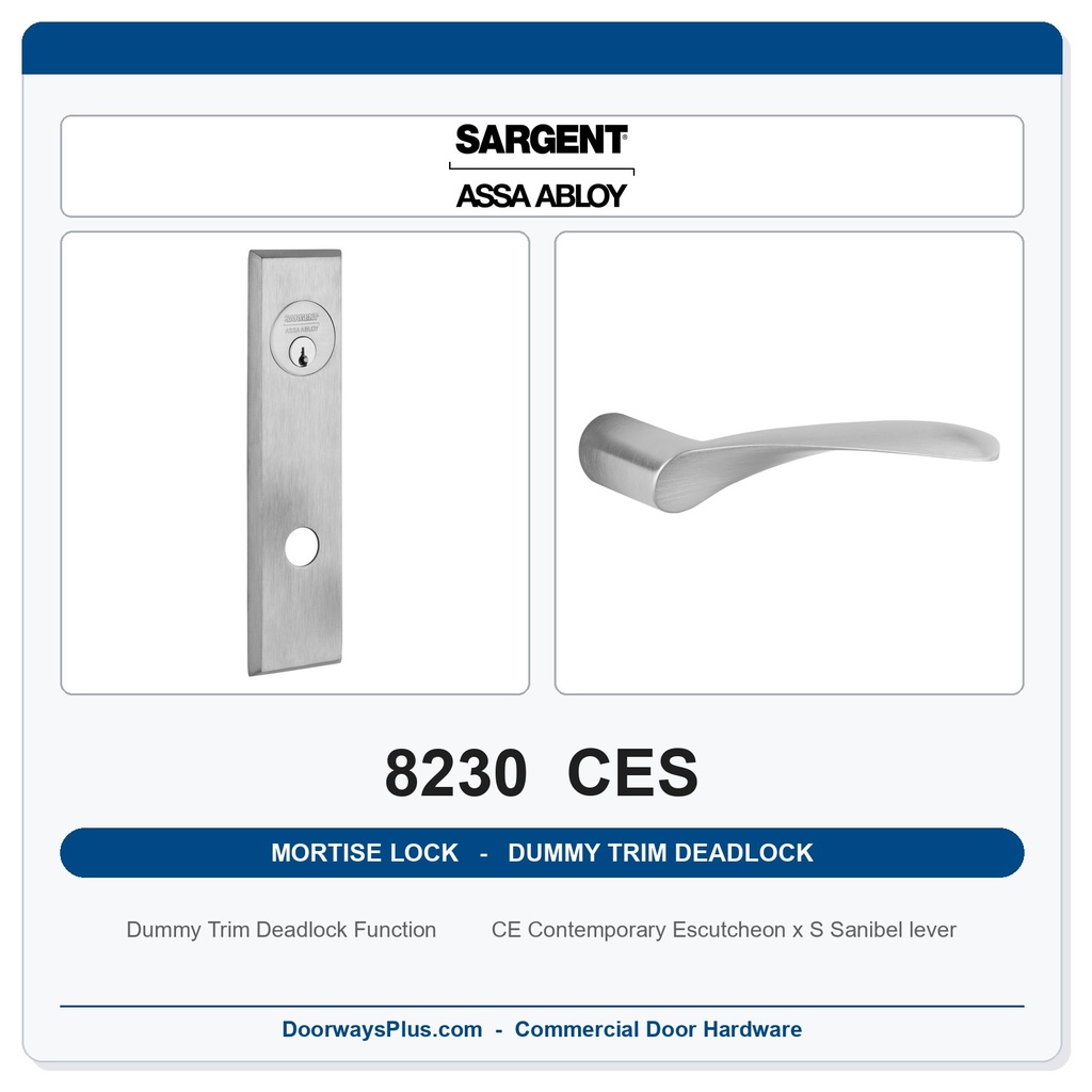 Sargent 8230 CES Trim Dummy Trim Deadlock Mortise Deadbolt | LA Keyway, Grade 1 Commercial