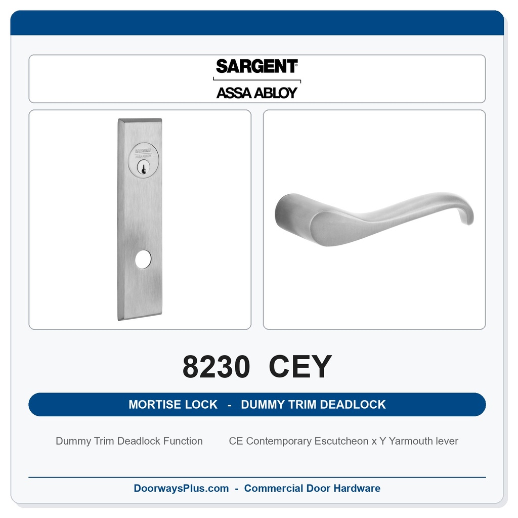 Sargent 8230 CEY Trim Dummy Trim Deadlock Mortise Deadbolt | LA Keyway, Grade 1 Commercial