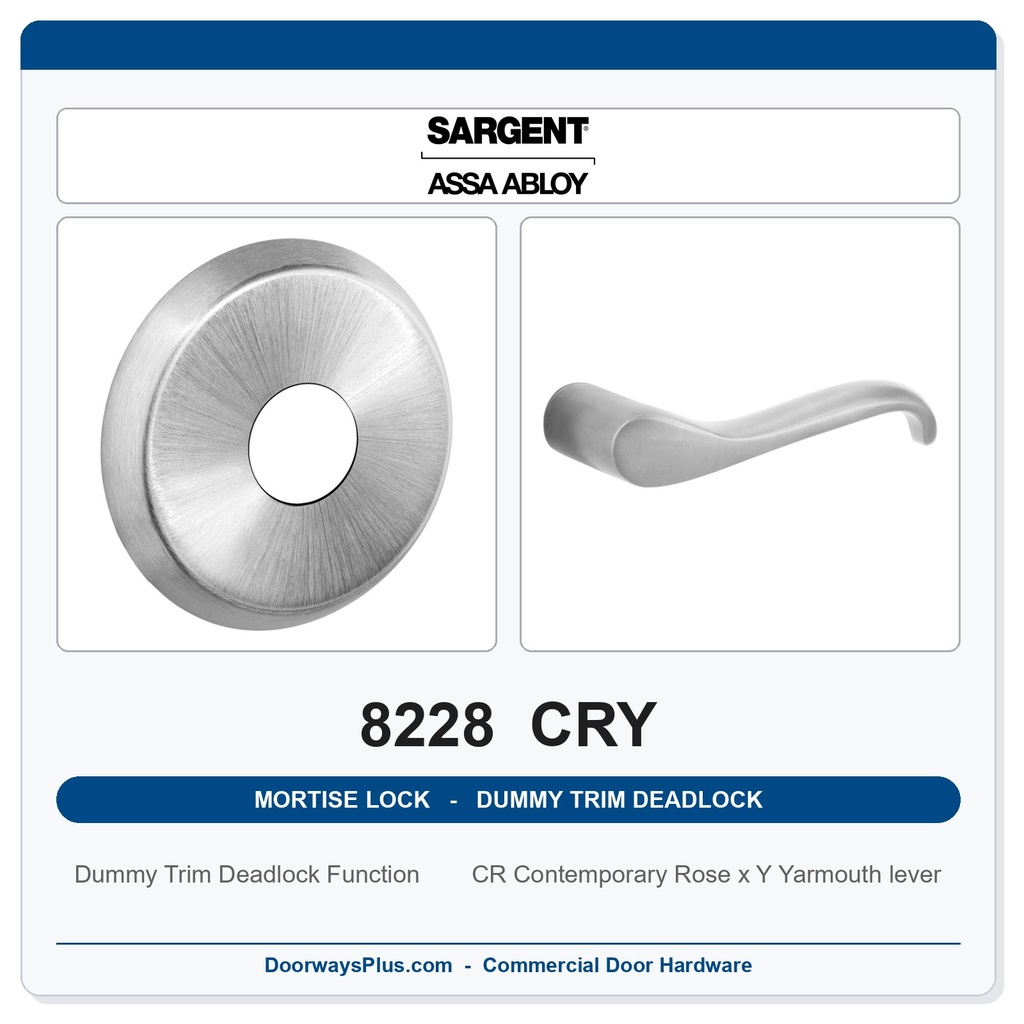 Sargent 8228 CRY Trim Dummy Trim Deadlock Mortise Deadbolt | LA Keyway, Grade 1 Commercial