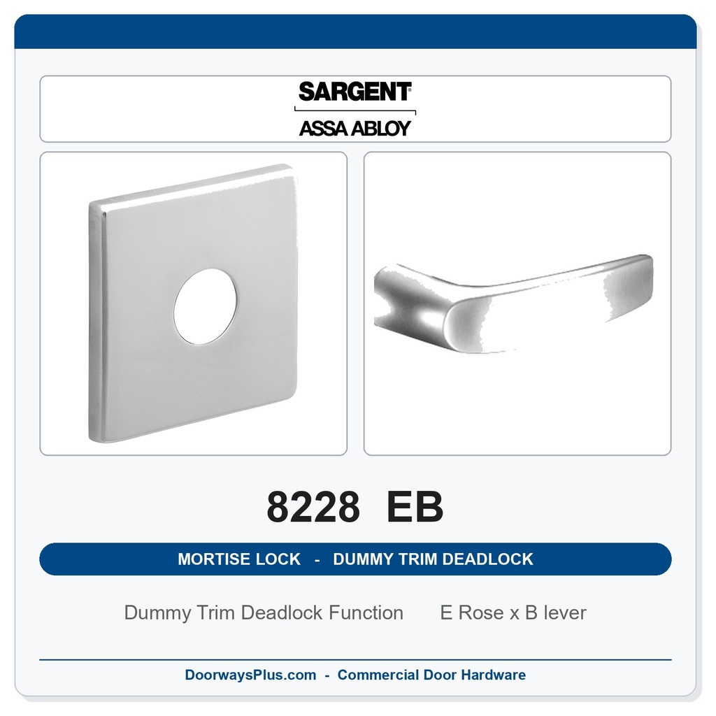Sargent 8228 EB Trim Dummy Trim Deadlock Mortise Deadbolt | LA Keyway, Grade 1 Commercial