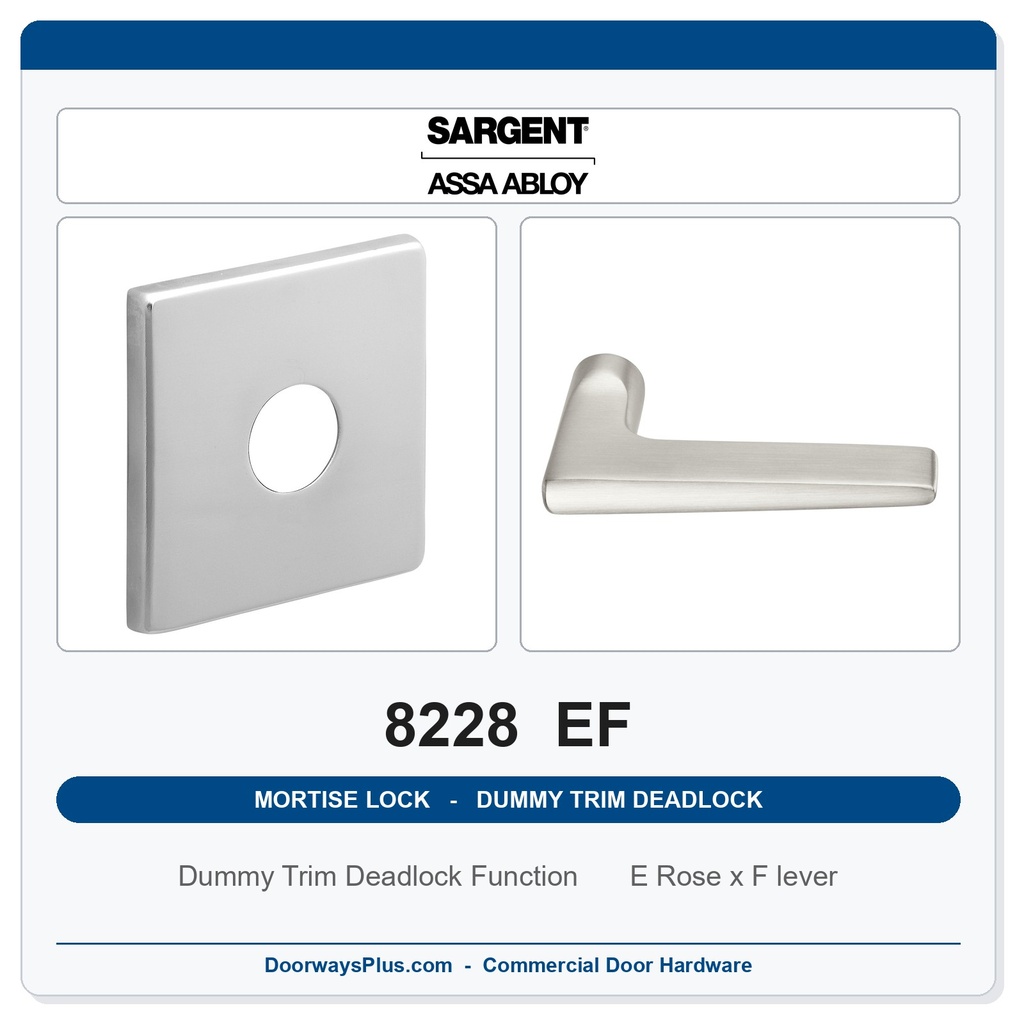 Sargent 8228 EF Trim Dummy Trim Deadlock Mortise Deadbolt | LA Keyway, Grade 1 Commercial