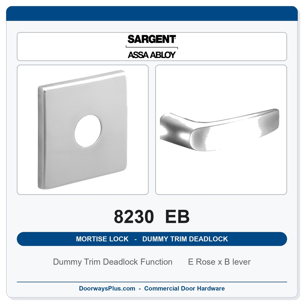 Sargent 8230 EB Trim Dummy Trim Deadlock Mortise Deadbolt | LA Keyway, Grade 1 Commercial