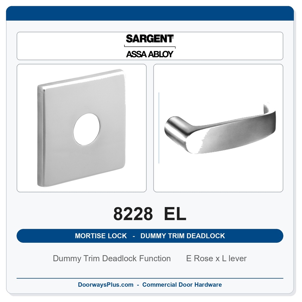 Sargent 8228 EL Trim Dummy Trim Deadlock Mortise Deadbolt | LA Keyway, Grade 1 Commercial