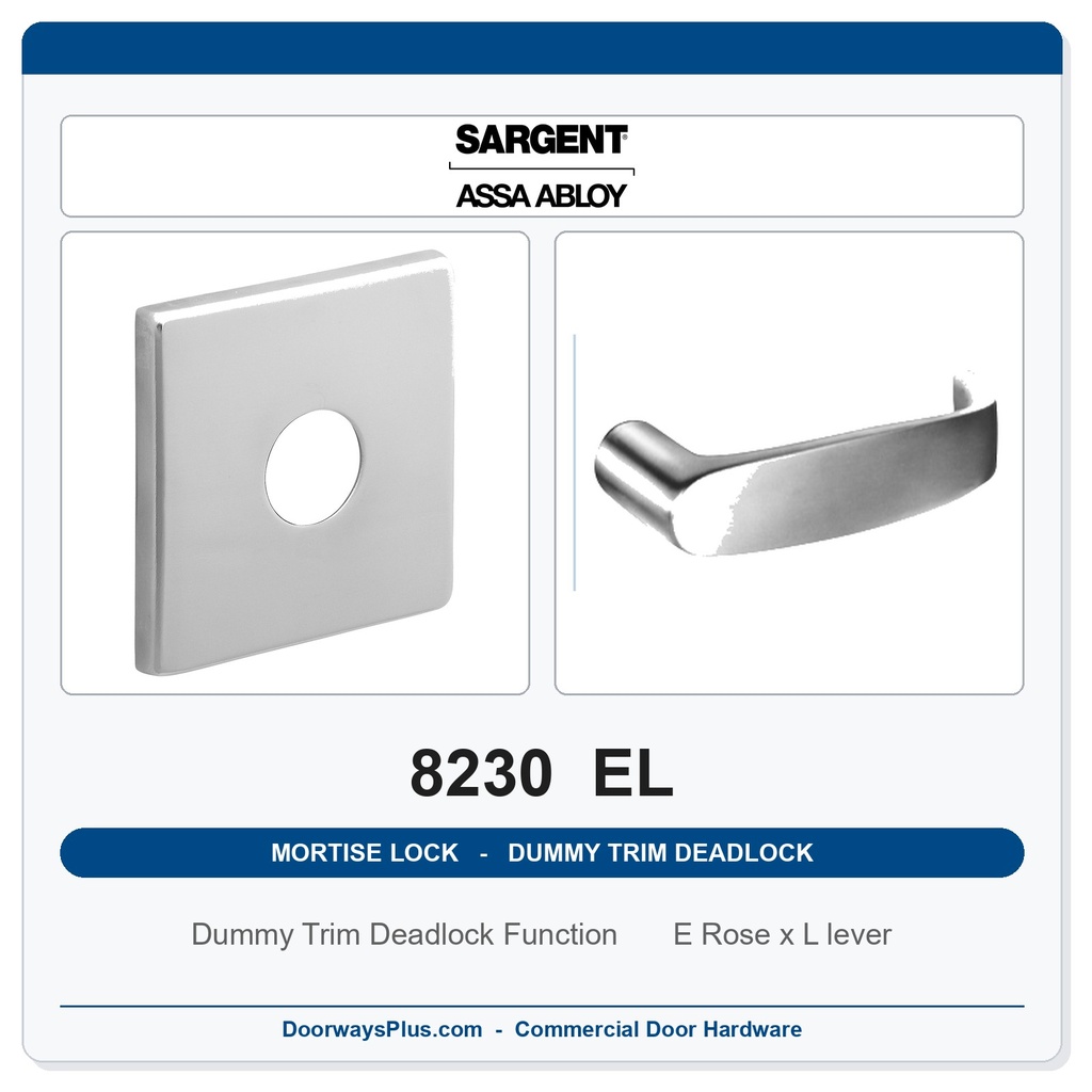 Sargent 8230 EL Trim Dummy Trim Deadlock Mortise Deadbolt | LA Keyway, Grade 1 Commercial