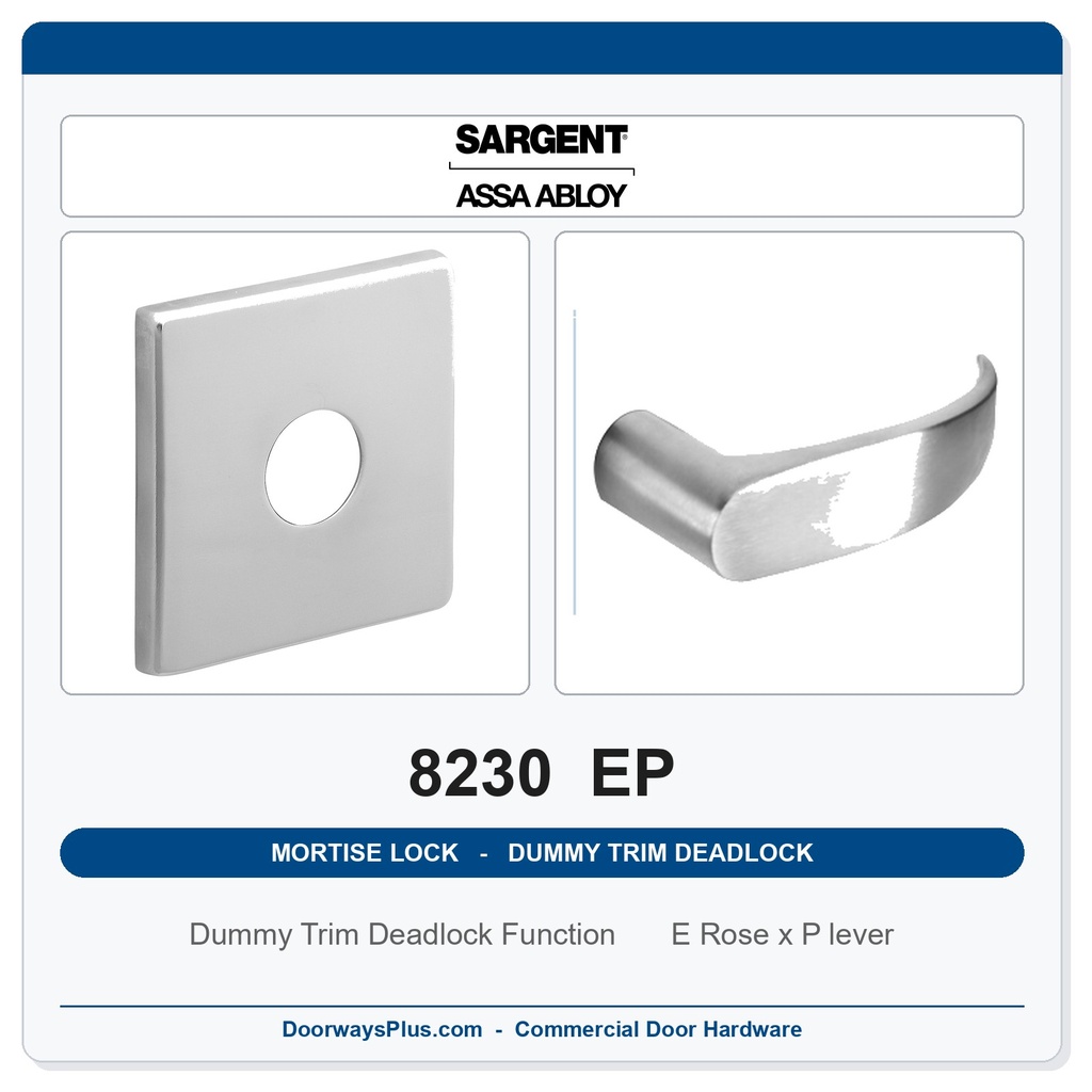 Sargent 8230 EP Trim Dummy Trim Deadlock Mortise Deadbolt | LA Keyway, Grade 1 Commercial