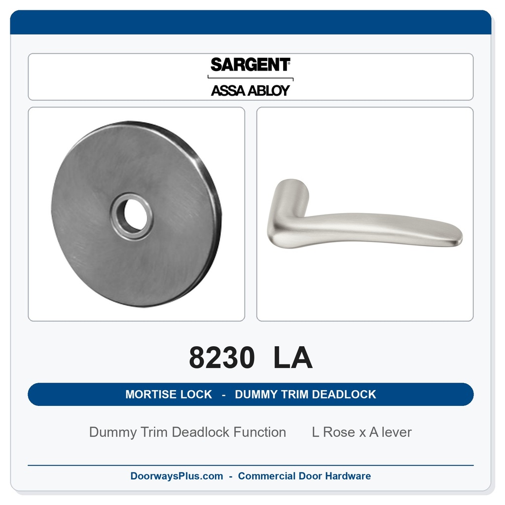 Sargent 8230 LA Trim Dummy Trim Deadlock Mortise Deadbolt | LA Keyway, Grade 1 Commercial