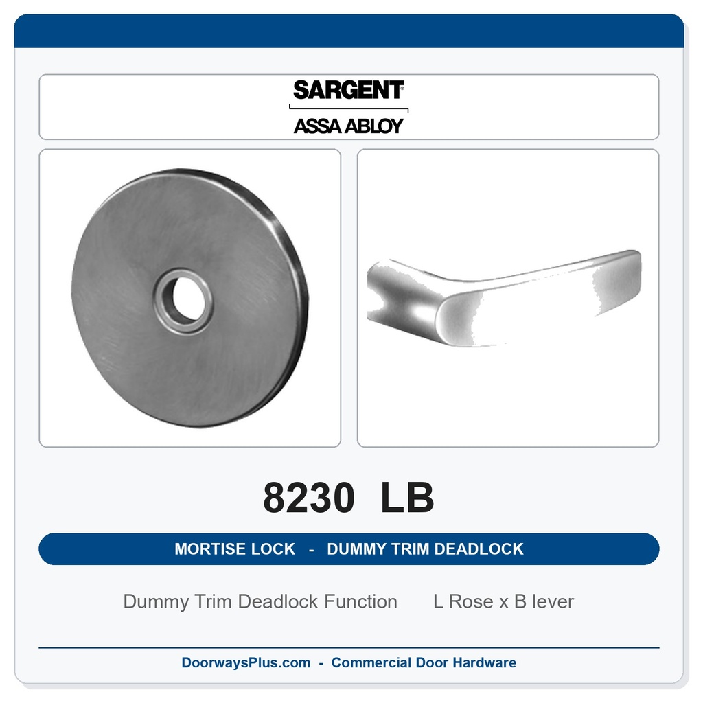 Sargent 8230 LB Trim Dummy Trim Deadlock Mortise Deadbolt | LA Keyway, Grade 1 Commercial
