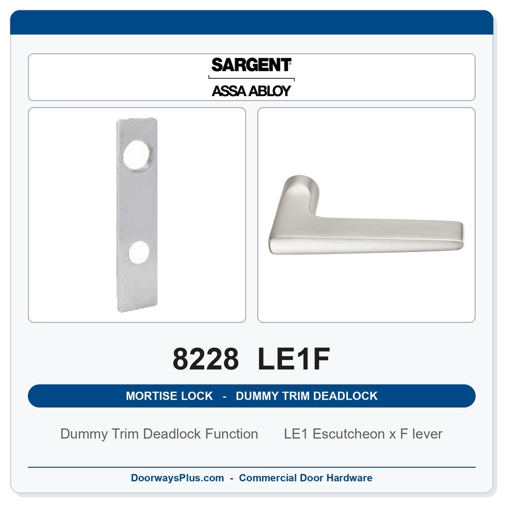 Sargent 8228 LE1F Trim Dummy Trim Deadlock Mortise Deadbolt | LA Keyway, Grade 1 Commercial