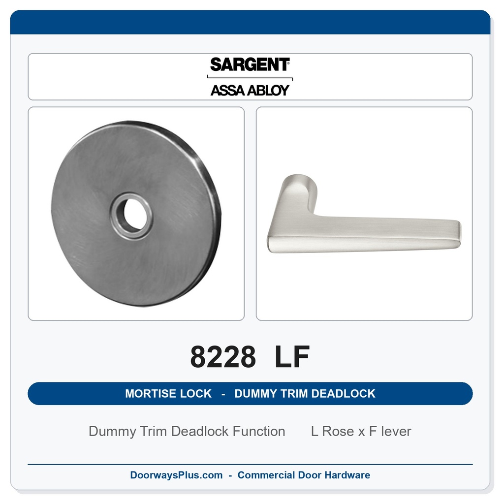 Sargent 8228 LF Trim Dummy Trim Deadlock Mortise Deadbolt | LA Keyway, Grade 1 Commercial