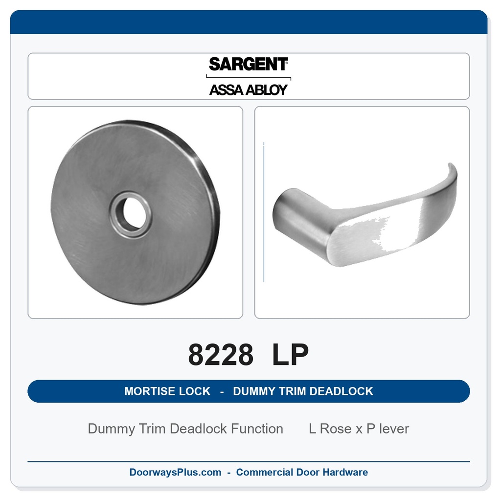 Sargent 8228 LP Trim Dummy Trim Deadlock Mortise Deadbolt | LA Keyway, Grade 1 Commercial