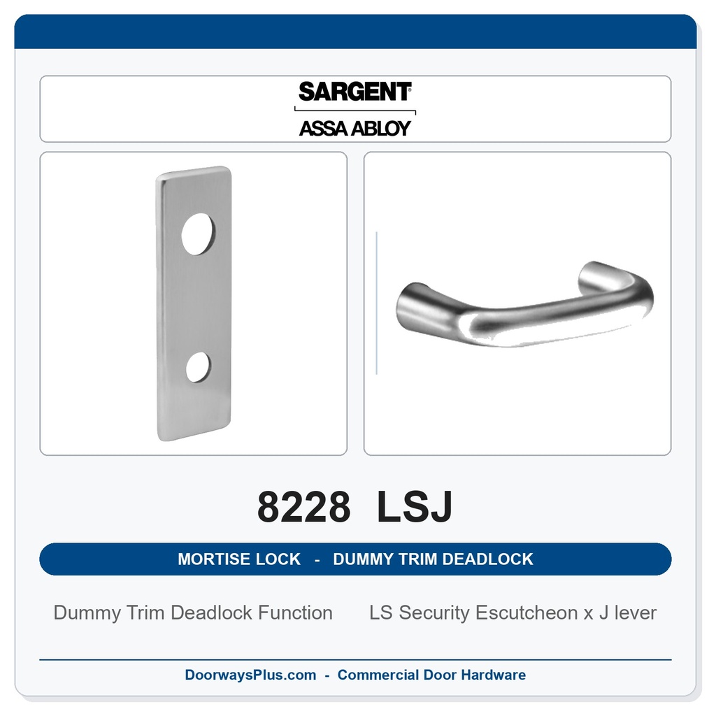 Sargent 8228 LSJ Trim Dummy Trim Deadlock Mortise Deadbolt | LA Keyway, Grade 1 Commercial