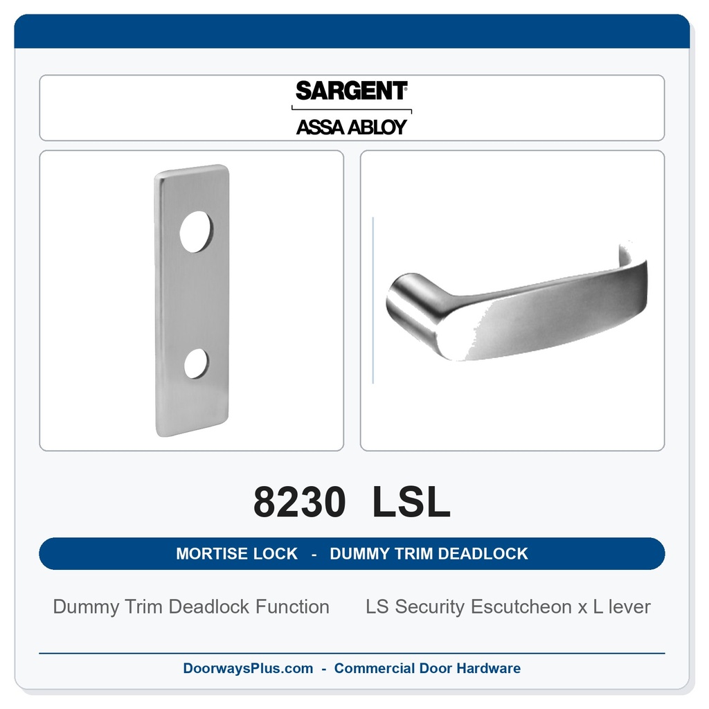 Sargent 8230 LSL Trim Dummy Trim Deadlock Mortise Deadbolt | LA Keyway, Grade 1 Commercial