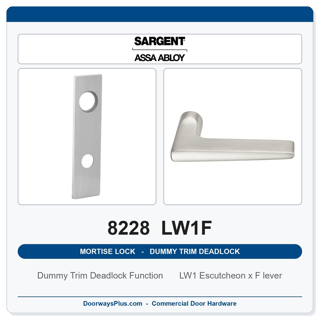 Sargent 8228 LW1F Trim Dummy Trim Deadlock Mortise Deadbolt | LA Keyway, Grade 1 Commercial
