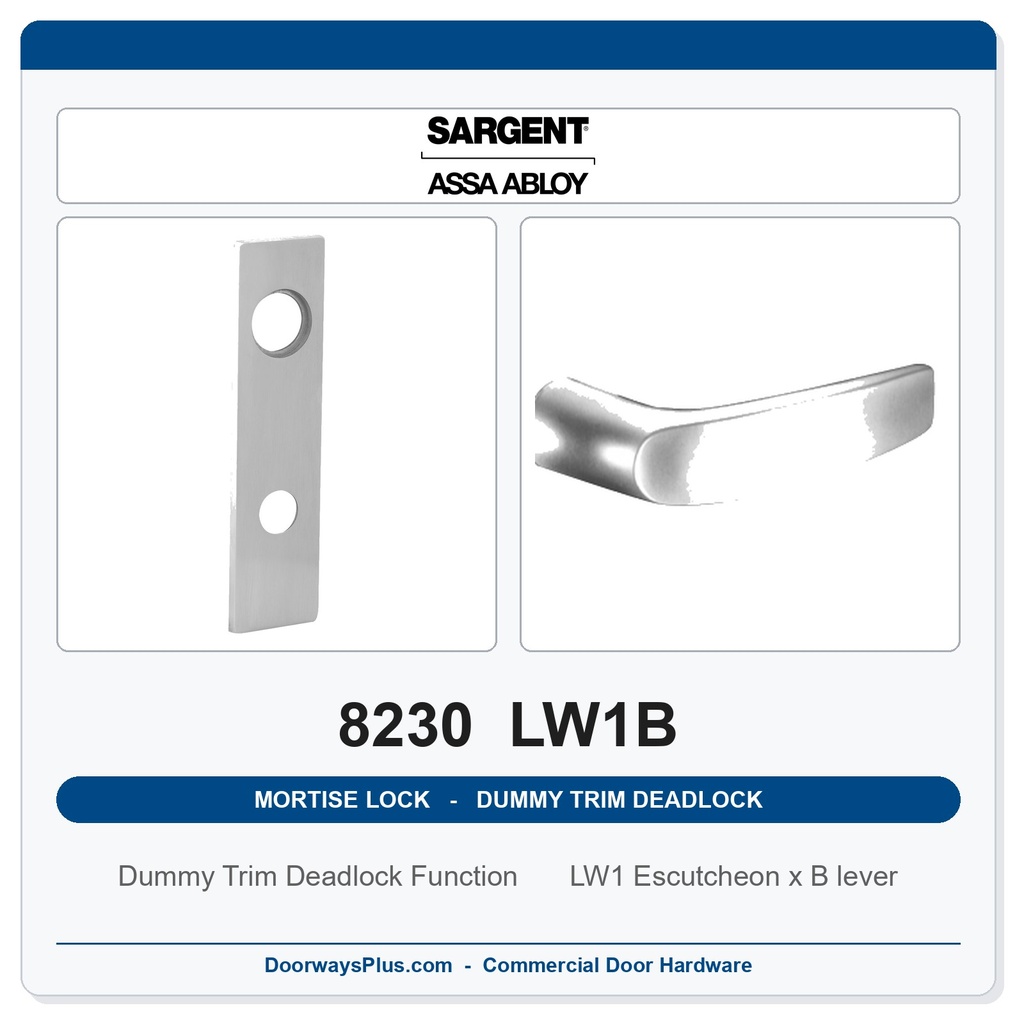 Sargent 8230 LW1B Trim Dummy Trim Deadlock Mortise Deadbolt | LA Keyway, Grade 1 Commercial