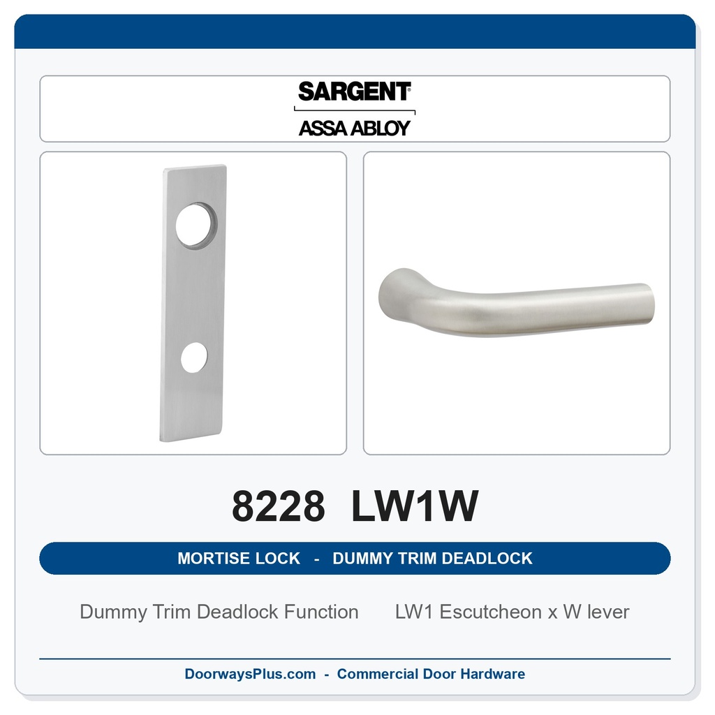Sargent 8228 LW1W Trim Dummy Trim Deadlock Mortise Deadbolt | LA Keyway, Grade 1 Commercial