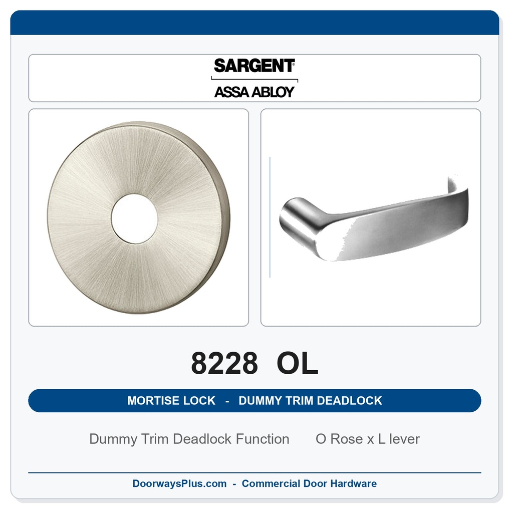 Sargent 8228 OL Trim Dummy Trim Deadlock Mortise Deadbolt | LA Keyway, Grade 1 Commercial