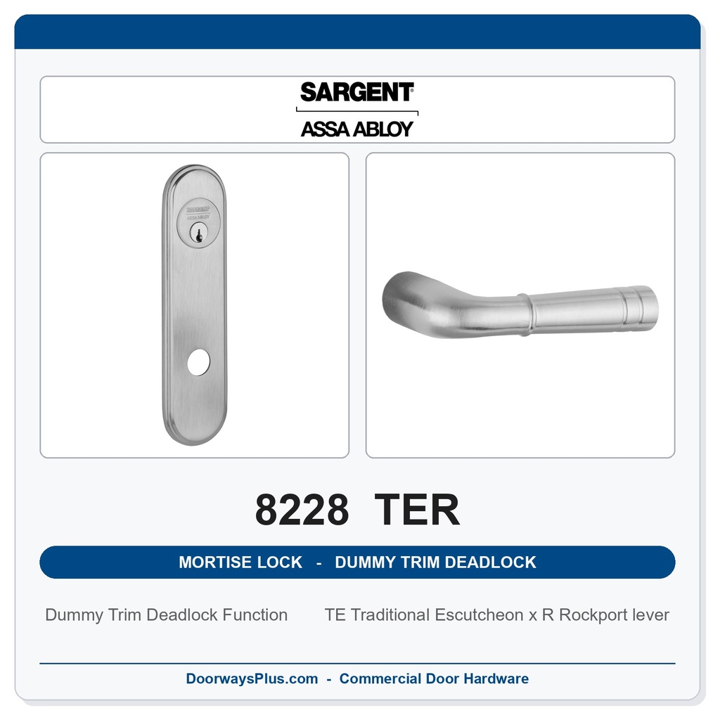 Sargent 8228 TER Trim Dummy Trim Deadlock Mortise Deadbolt | LA Keyway, Grade 1 Commercial