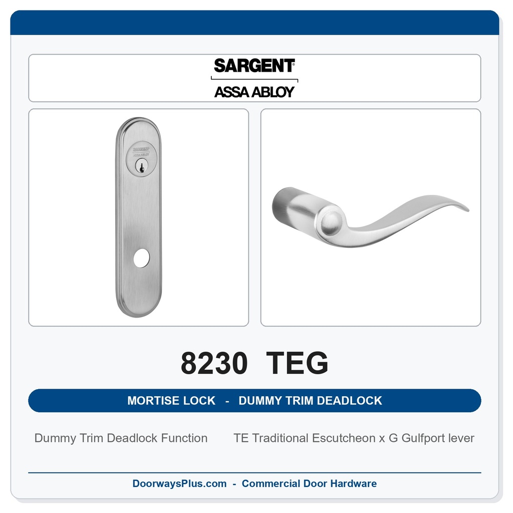 Sargent 8230 TEG Trim Dummy Trim Deadlock Mortise Deadbolt | LA Keyway, Grade 1 Commercial