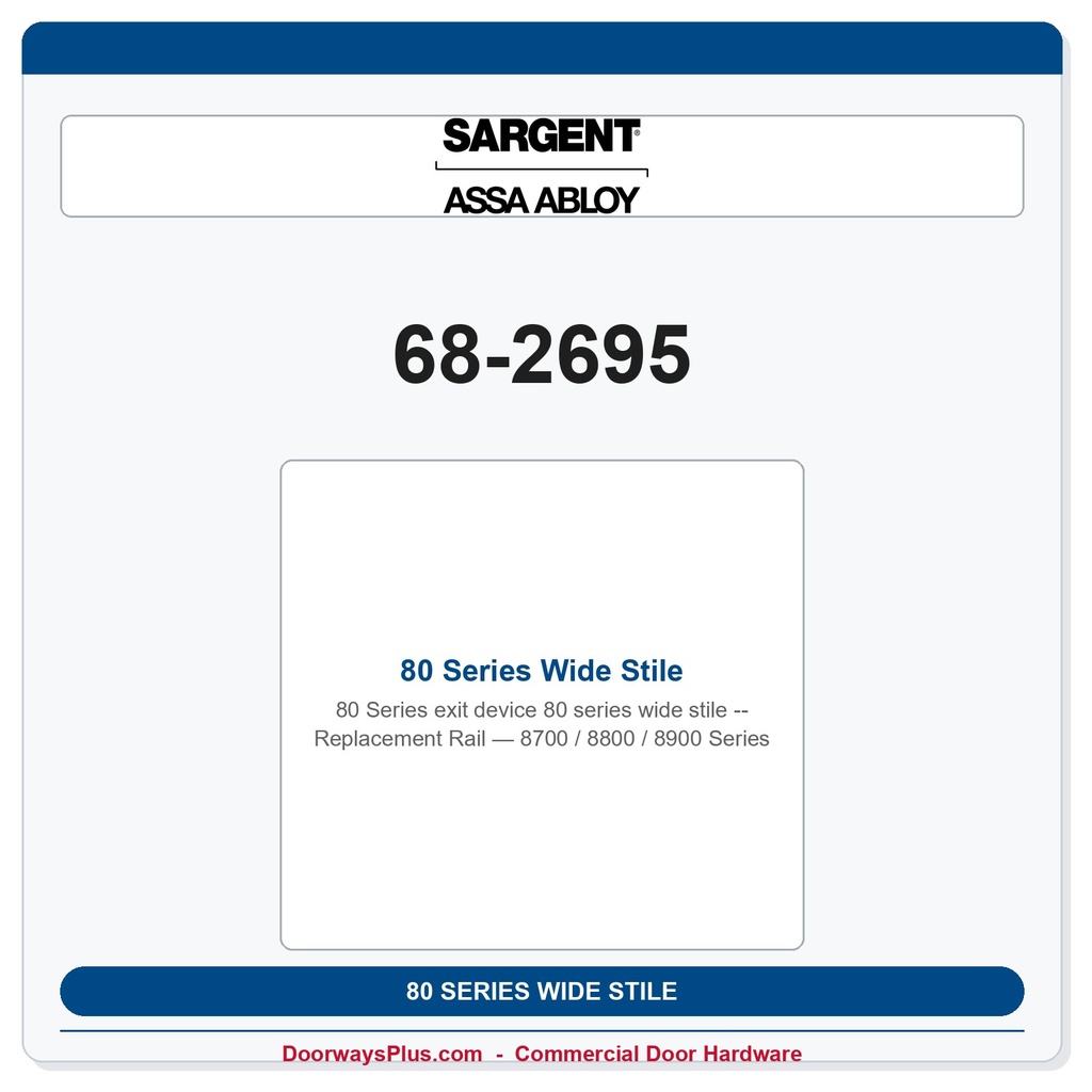 Sargent 80 Series Wide Stile Replacement Rail — 8700 / 8800 / 8900 Series