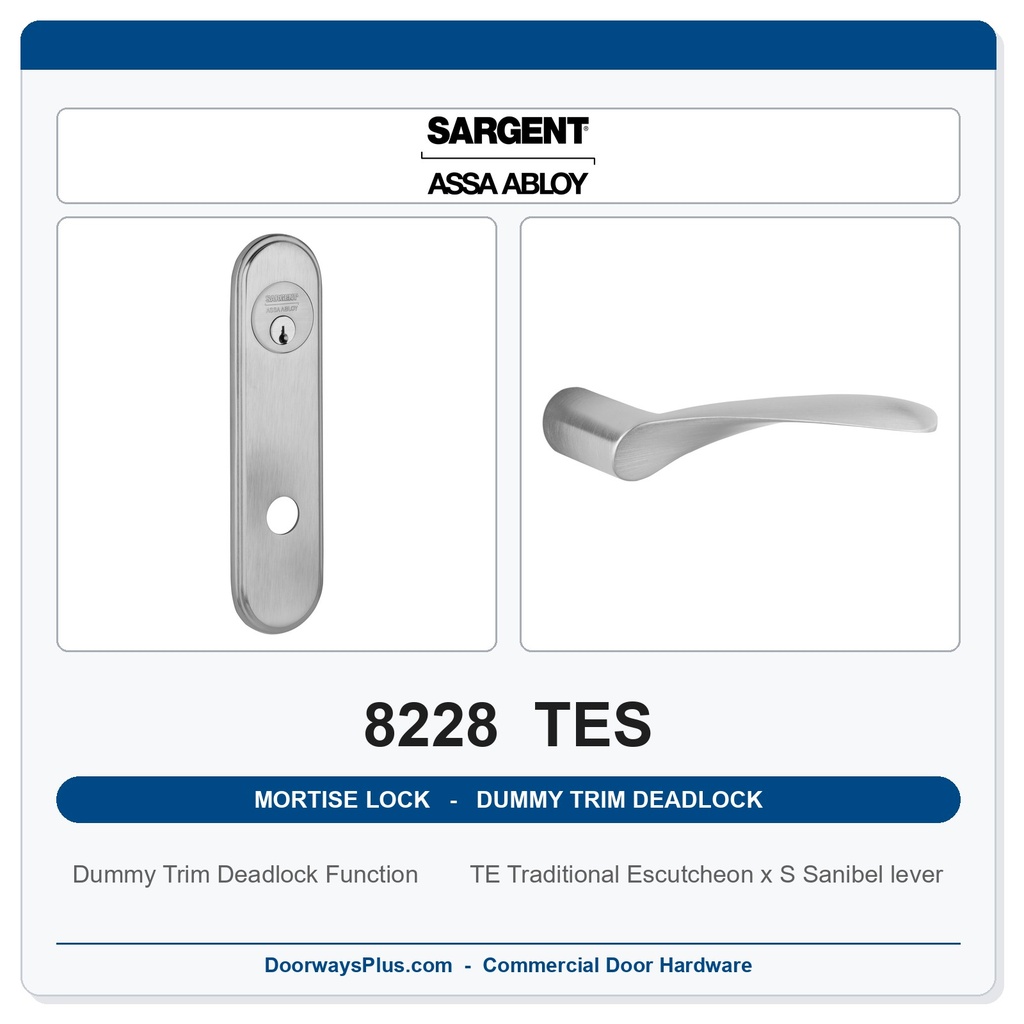 Sargent 8228 TES Trim Dummy Trim Deadlock Mortise Deadbolt | LA Keyway, Grade 1 Commercial