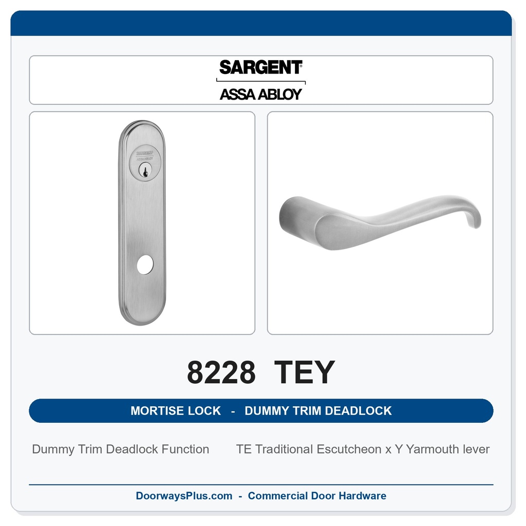 Sargent 8228 TEY Trim Dummy Trim Deadlock Mortise Deadbolt | LA Keyway, Grade 1 Commercial