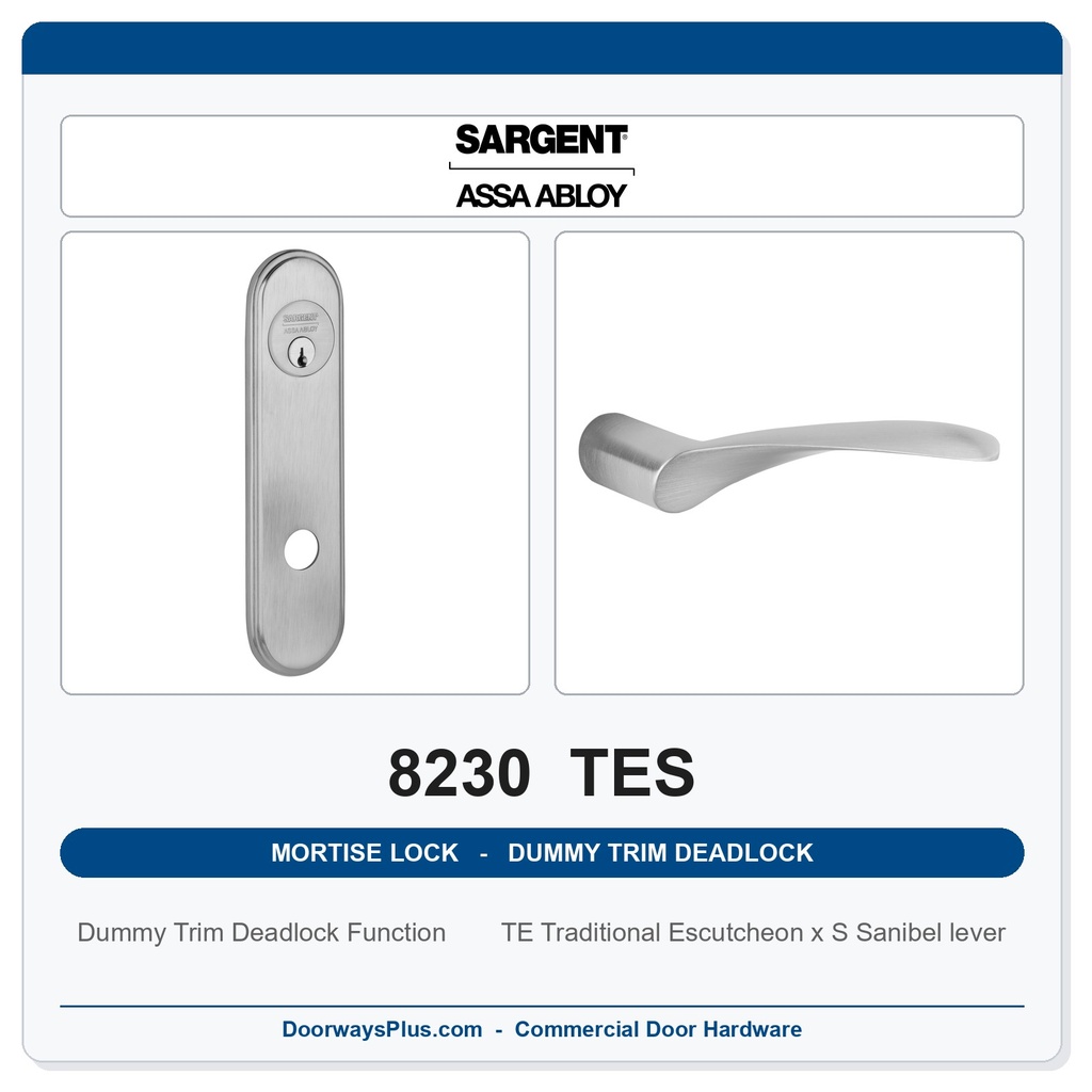 Sargent 8230 TES Trim Dummy Trim Deadlock Mortise Deadbolt | LA Keyway, Grade 1 Commercial