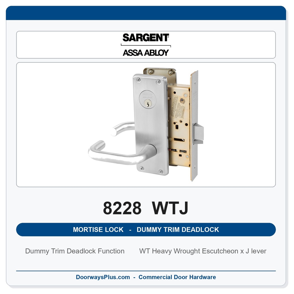 Sargent 8228 WTJ Trim Dummy Trim Deadlock Mortise Deadbolt | LA Keyway, Grade 1 Commercial