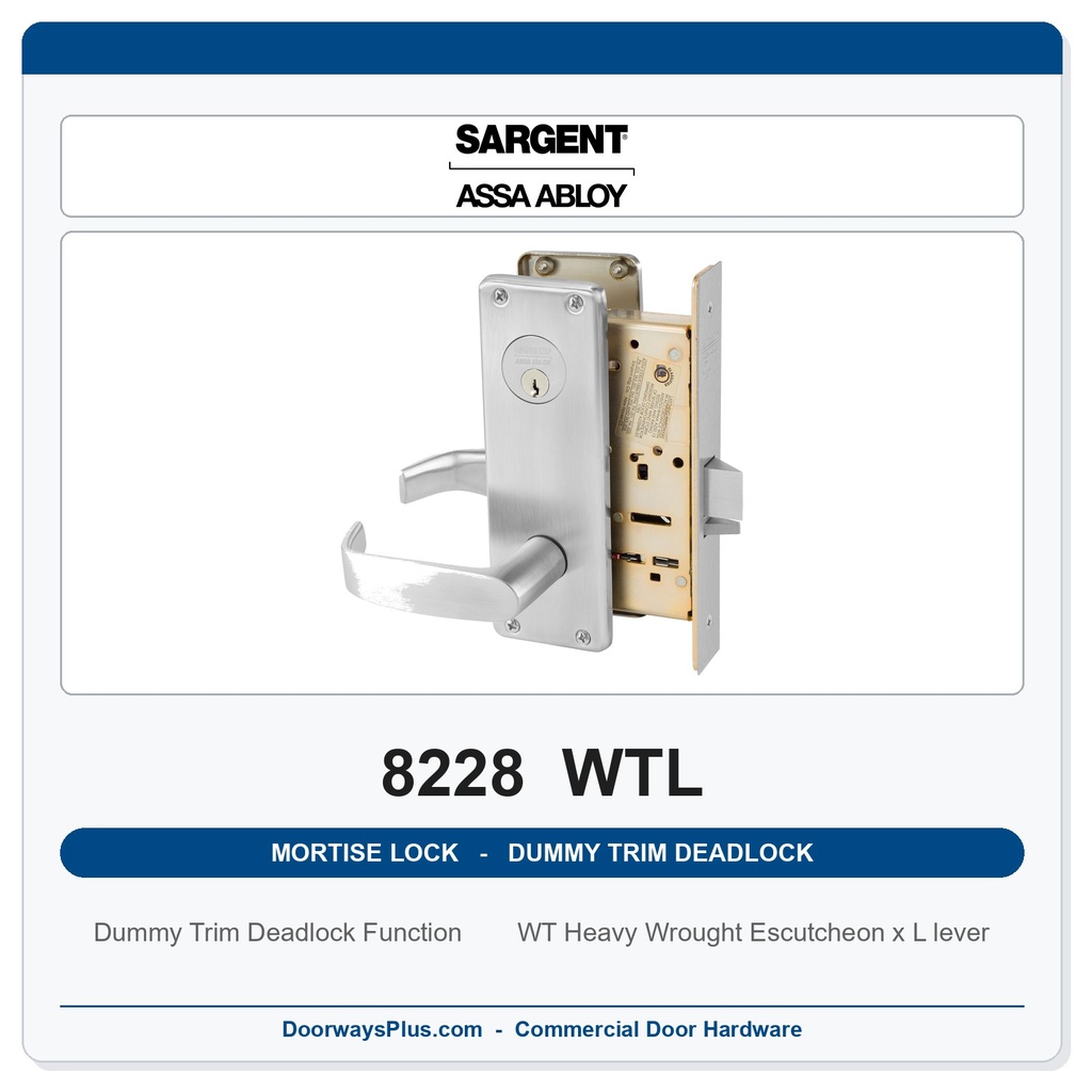 Sargent 8228 WTL Trim Dummy Trim Deadlock Mortise Deadbolt | LA Keyway, Grade 1 Commercial