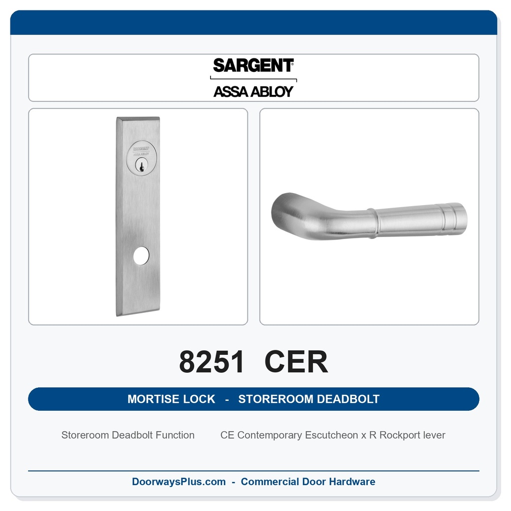 Sargent 8251 CER Trim Storeroom Deadbolt Mortise Lockset | LA Keyway, Grade 1 Commercial