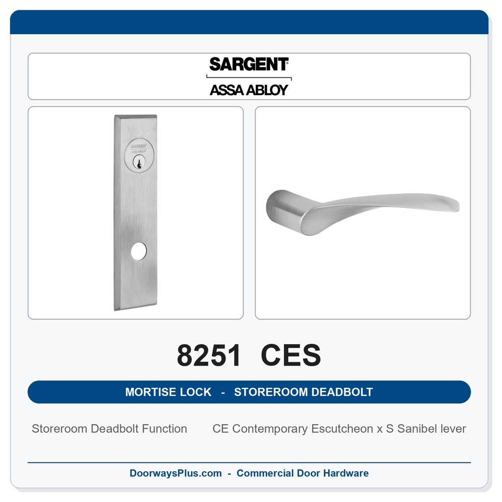 Sargent 8251 CES Trim Storeroom Deadbolt Mortise Lockset | LA Keyway, Grade 1 Commercial