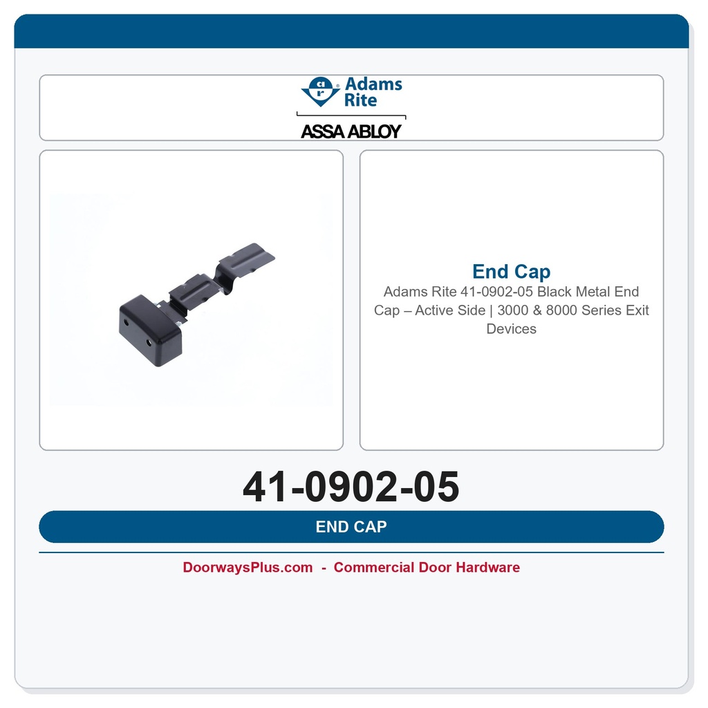 Adams Rite 41-0902-05 Black Metal End Cap – Active Side | 3000 & 8000 Series Exit Devices