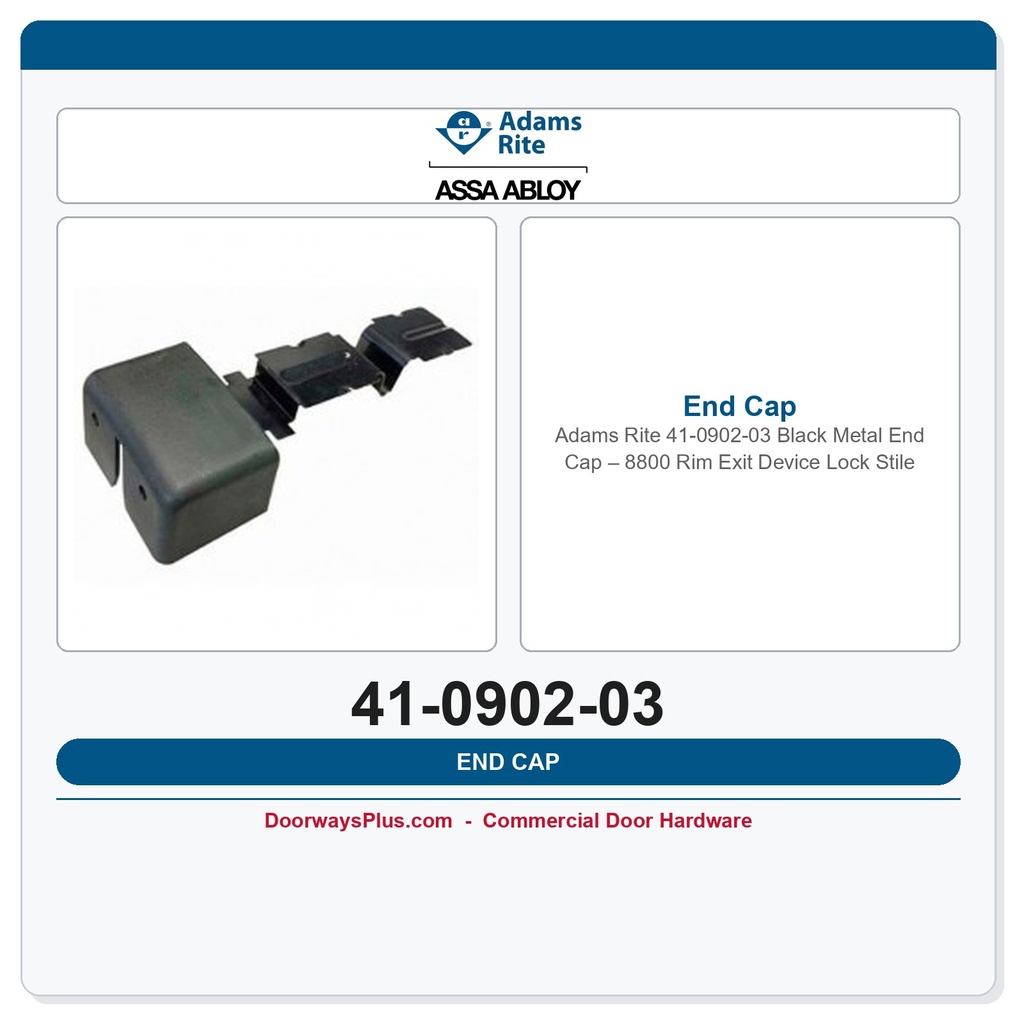 Adams Rite 41-0902-03 Black Metal End Cap – 8800 Rim Exit Device Lock Stile