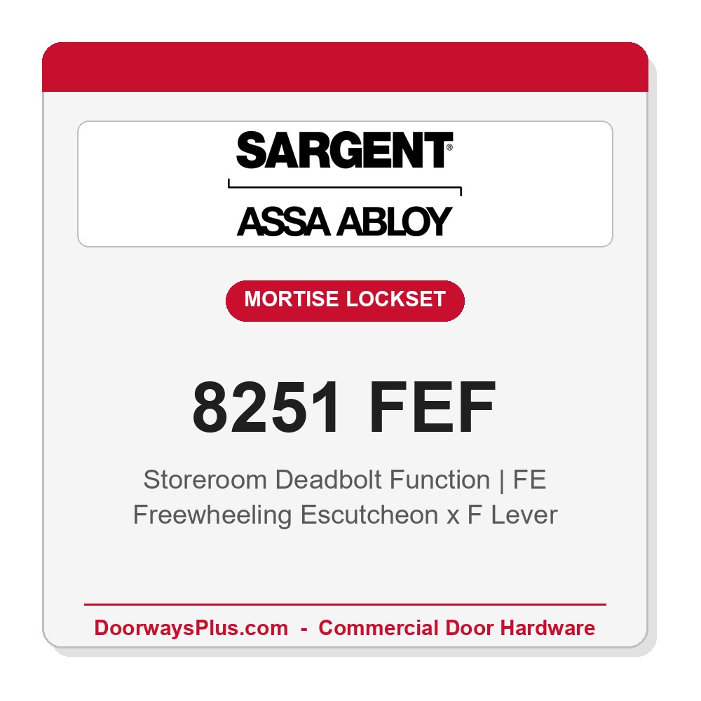Sargent 8251 FEF Trim Storeroom Deadbolt Mortise Lockset | LA Keyway, Grade 1 Commercial