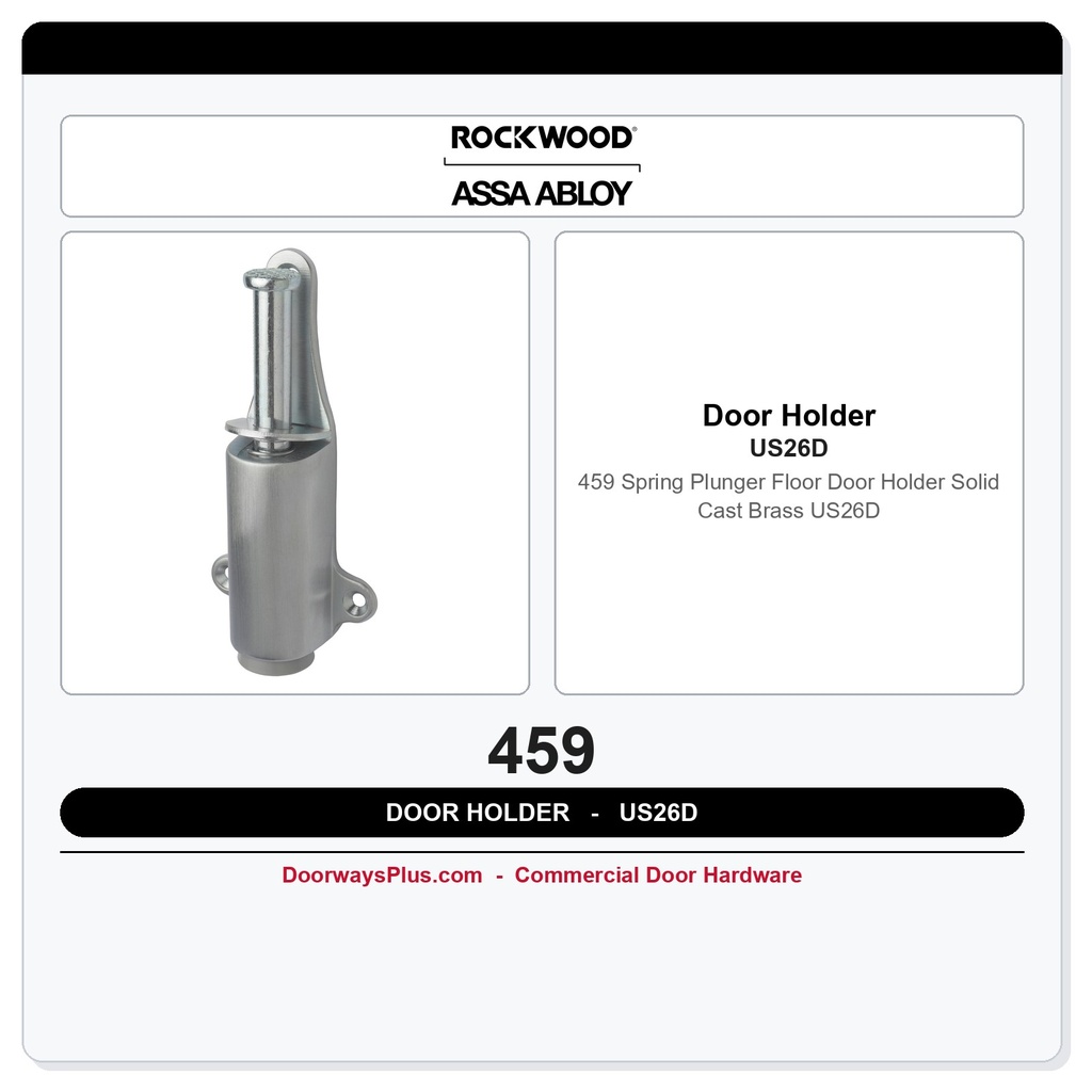 Rockwood 459 Spring Plunger Floor Door Holder | Solid Cast Brass US26D