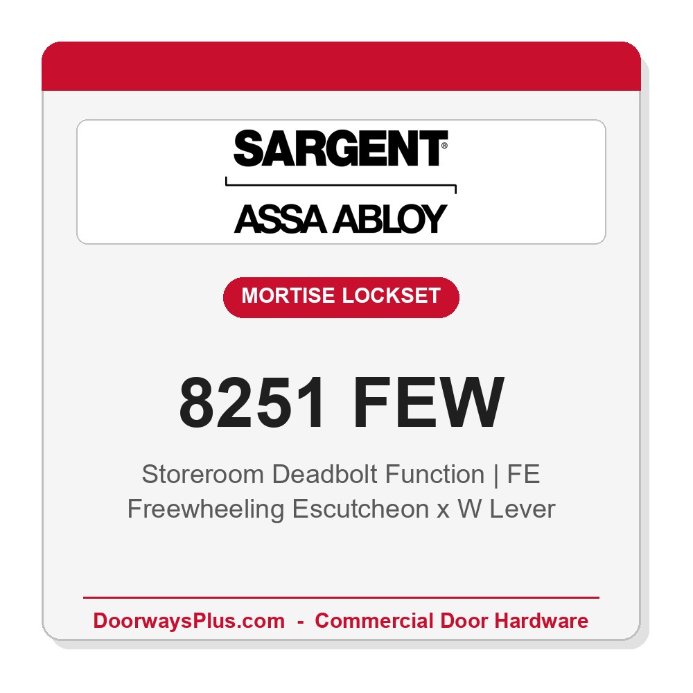 Sargent 8251 FEW Trim Storeroom Deadbolt Mortise Lockset | LA Keyway, Grade 1 Commercial