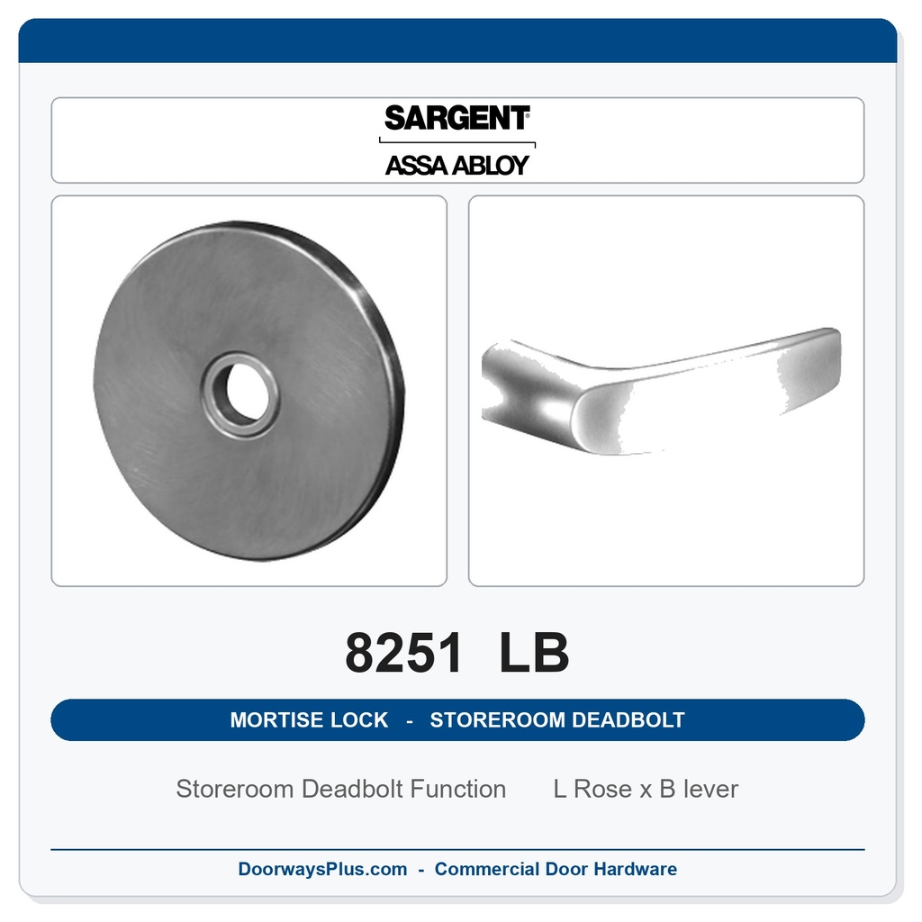 Sargent 8251 LB Trim Storeroom Deadbolt Mortise Lockset | LA Keyway, Grade 1 Commercial