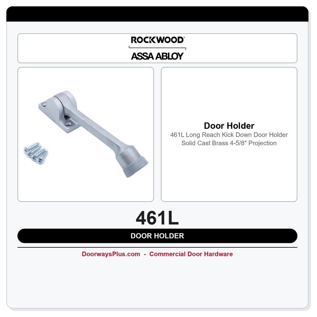 Rockwood 461L Long Reach Kick Down Door Holder | Solid Cast Brass | 4-5/8" Projection