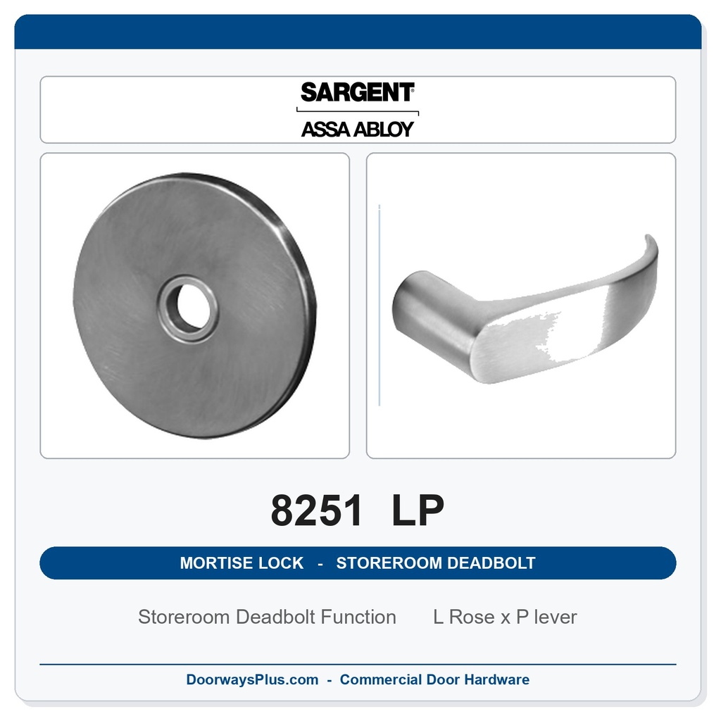 Sargent 8251 LP Trim Storeroom Deadbolt Mortise Lockset | LA Keyway, Grade 1 Commercial