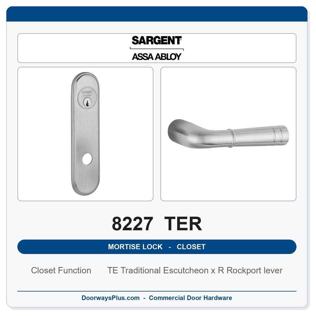 Sargent 8227 TER Trim Closet or Storeroom Mortise Lockset | LA Keyway, Grade 1 Commercial