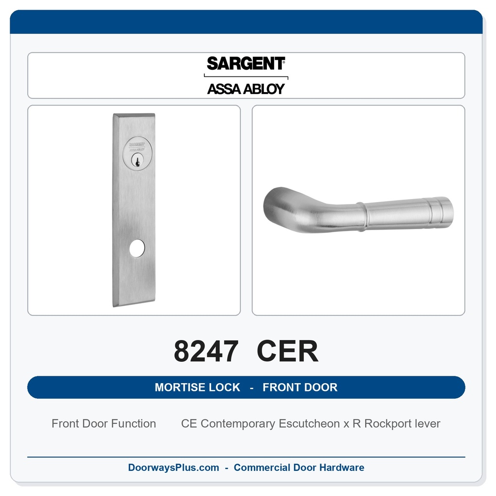 Sargent 8247 CER Trim Front Door or Apartment Corridor Door Mortise Lockset | LA Keyway, Grade 1 Commercial