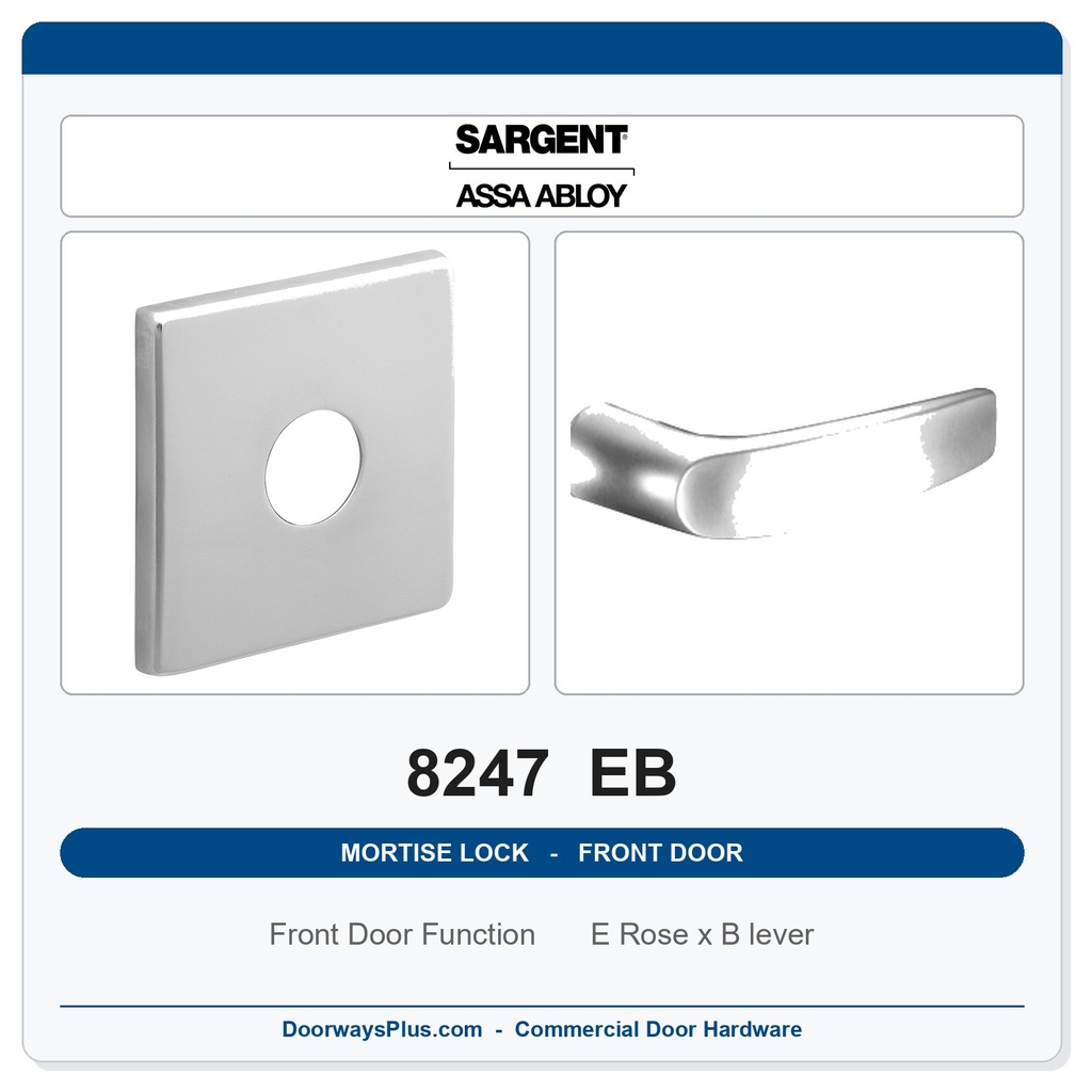 Sargent 8247 EB Trim Front Door or Apartment Corridor Door Mortise Lockset | LA Keyway, Grade 1 Commercial