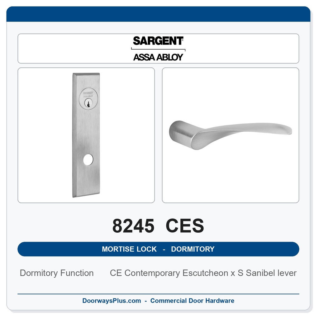 Sargent 8245 CES Trim Dormitory or Exit Mortise Lockset | LA Keyway, Grade 1 Commercial