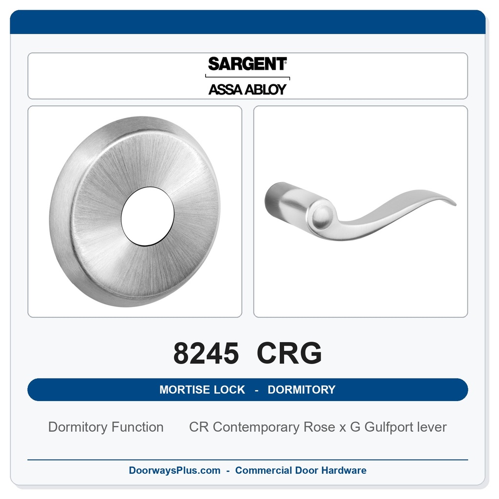 Sargent 8245 CRG Trim Dormitory or Exit Mortise Lockset | LA Keyway, Grade 1 Commercial