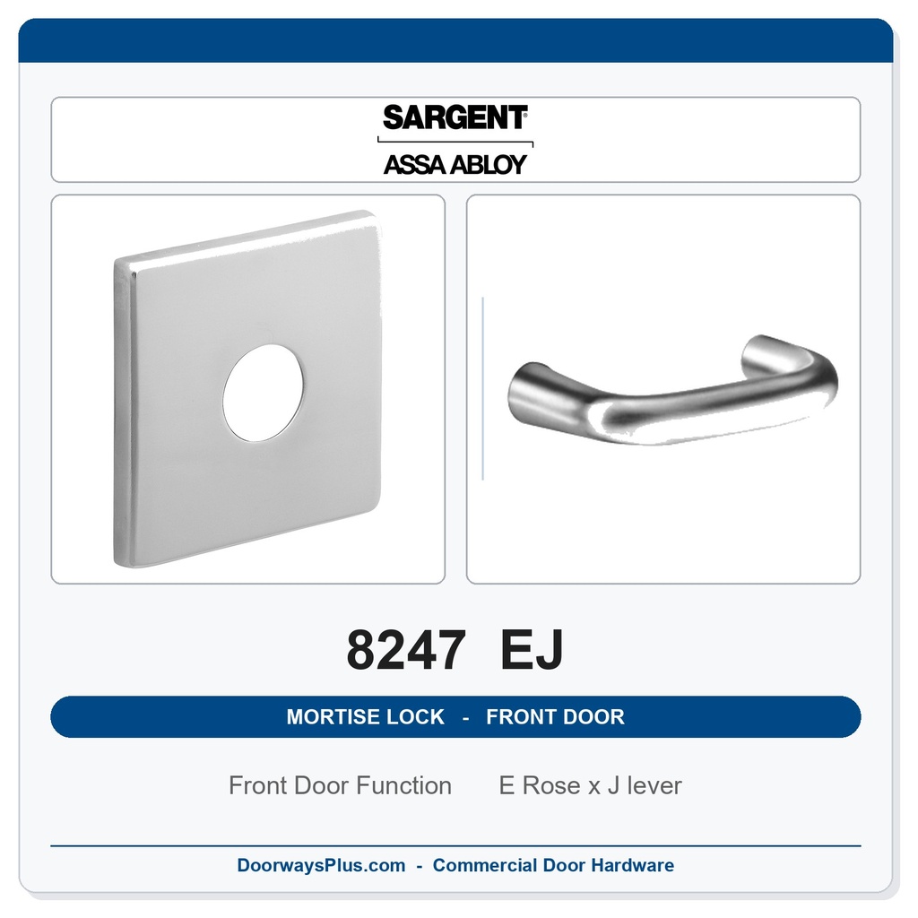 Sargent 8247 EJ Trim Front Door or Apartment Corridor Door Mortise Lockset | LA Keyway, Grade 1 Commercial