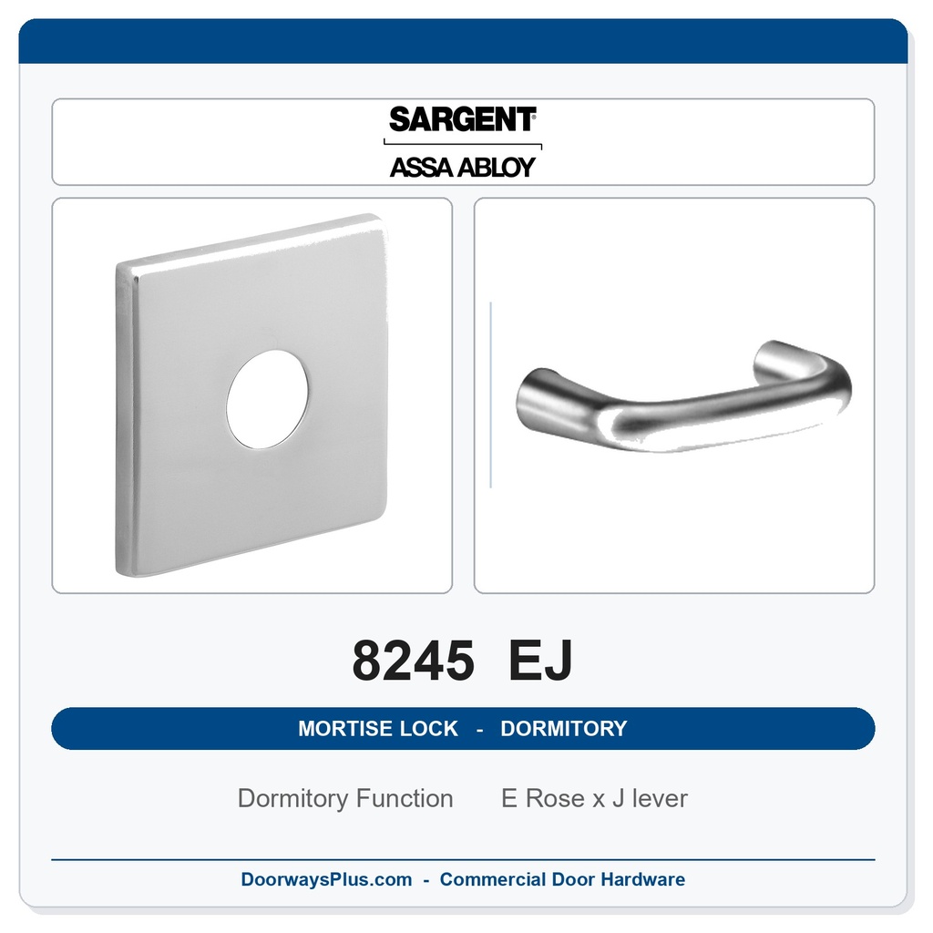 Sargent 8245 EJ Trim Dormitory or Exit Mortise Lockset | LA Keyway, Grade 1 Commercial