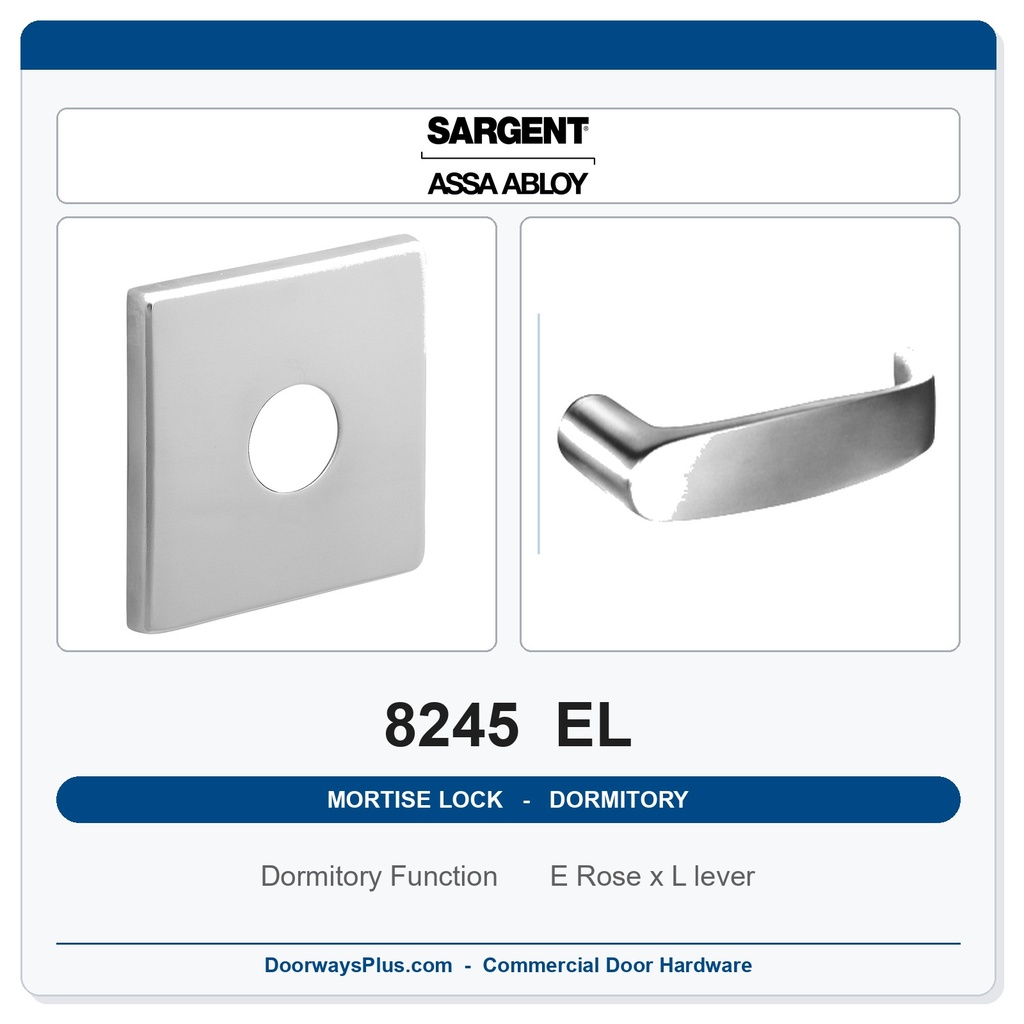 Sargent 8245 EL Trim Dormitory or Exit Mortise Lockset | LA Keyway, Grade 1 Commercial