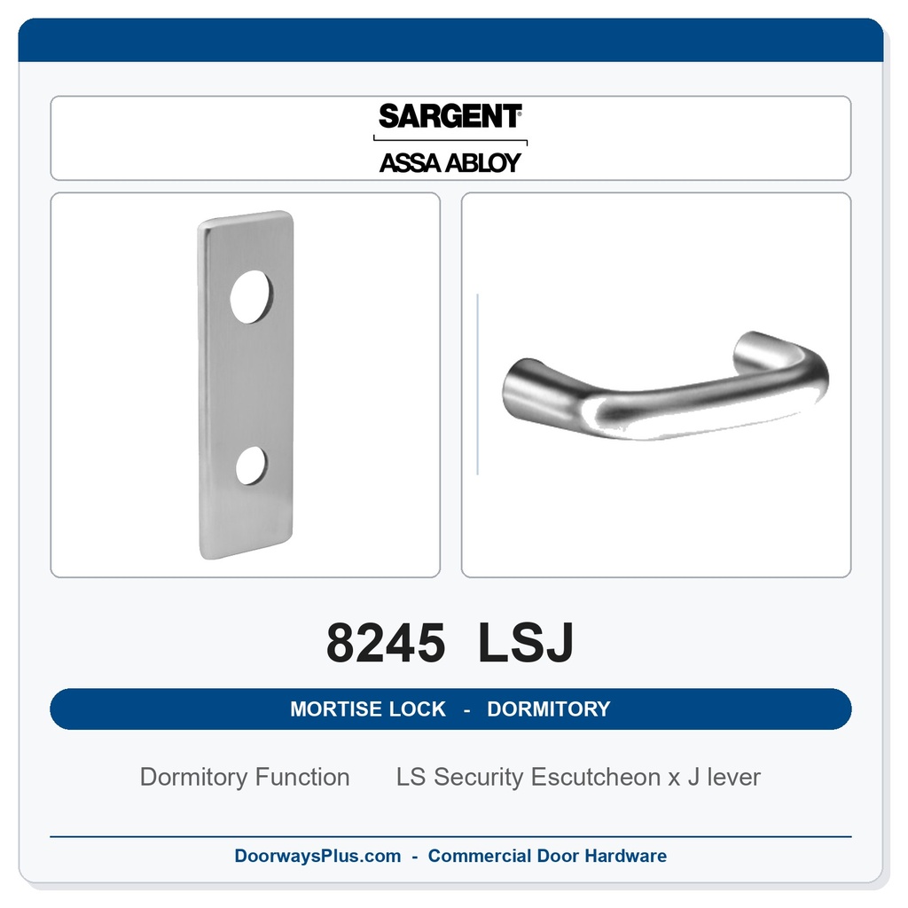 Sargent 8245 LSJ Trim Dormitory or Exit Mortise Lockset | LA Keyway, Grade 1 Commercial