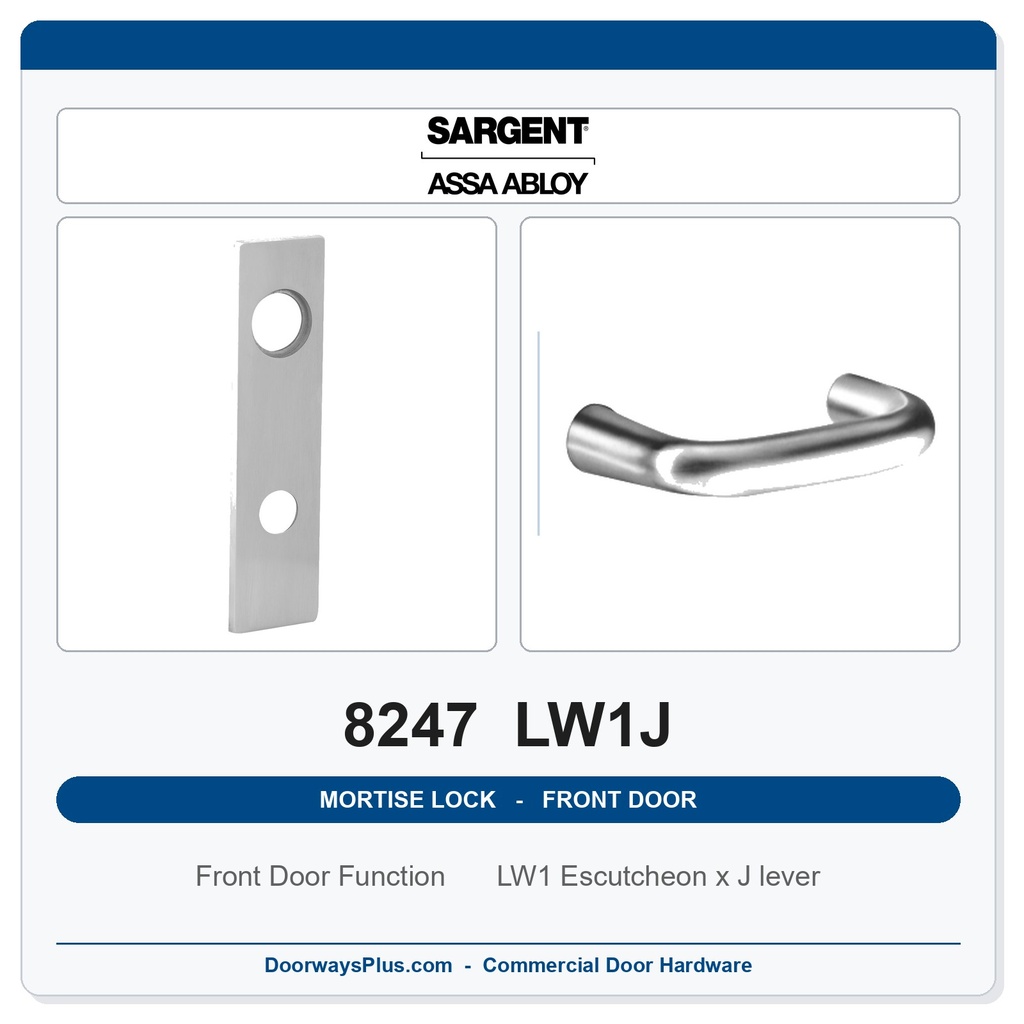 Sargent 8247 LW1J Trim Front Door or Apartment Corridor Door Mortise Lockset | LA Keyway, Grade 1 Commercial